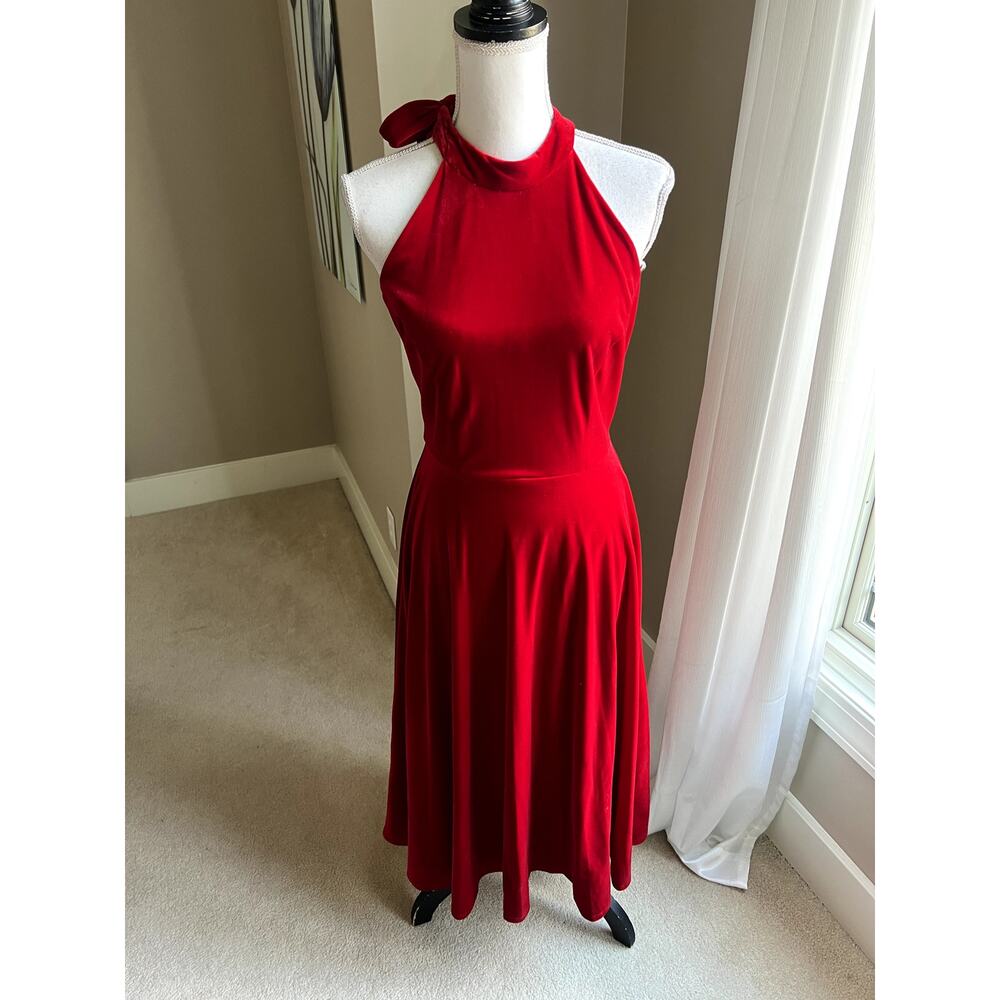 NWT Maison Tara red velvet bow fit & flare dress size 6 - Picture 10 of 10